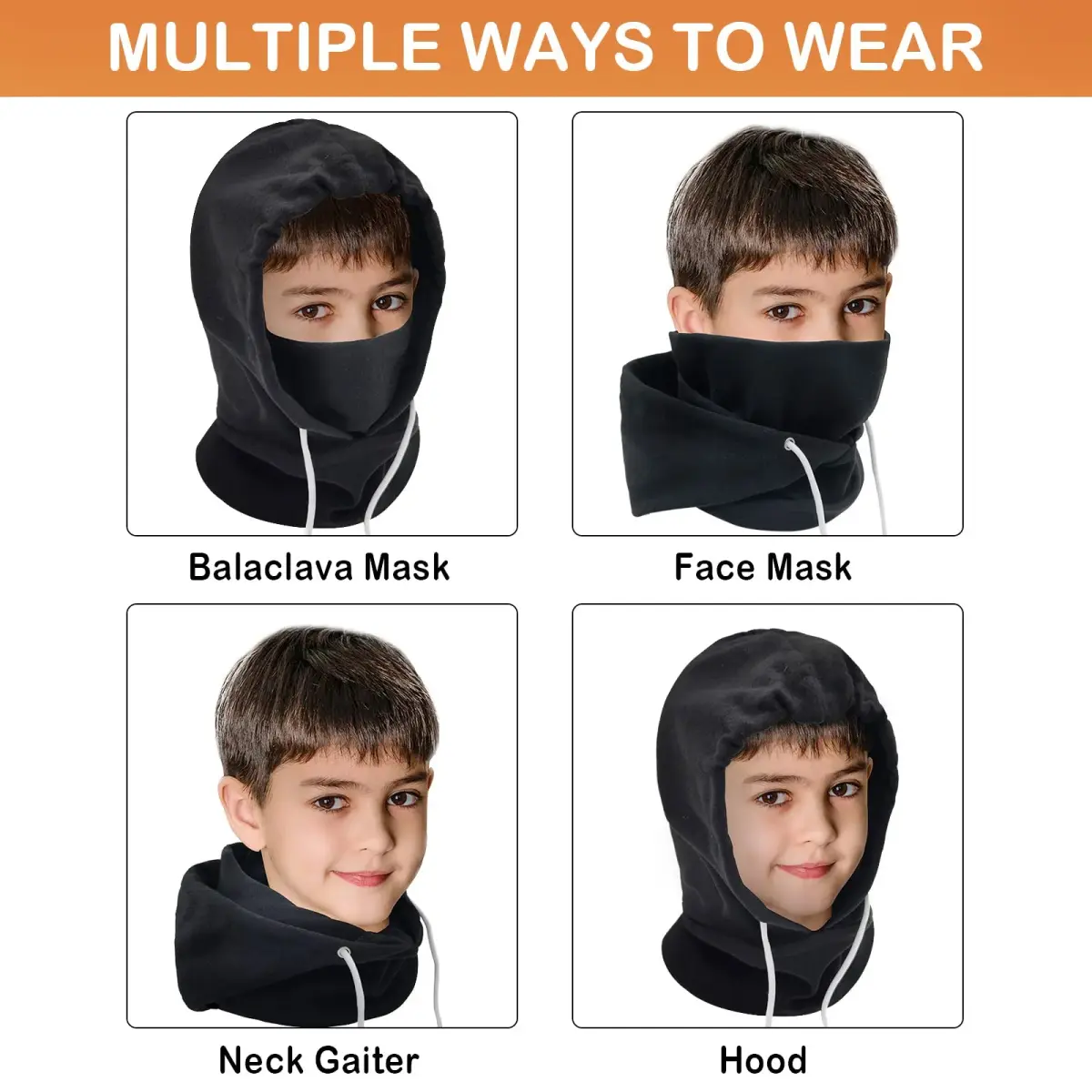 Ineetatu Kids Winter Balaclava Windproof Hats (2-Pack, Black + Purple) | Warm Fleece Ski Mask for Boys & Girls - view 5