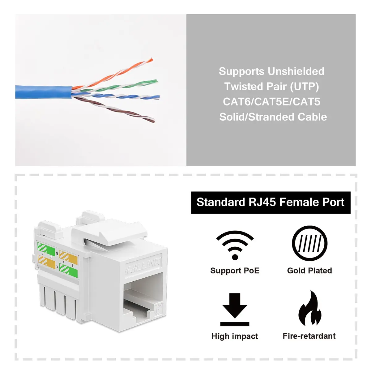 iwillink 10Gbps Cat6 Keystone Jack 25-Pack White | High-Speed Network Connectivity - view 3