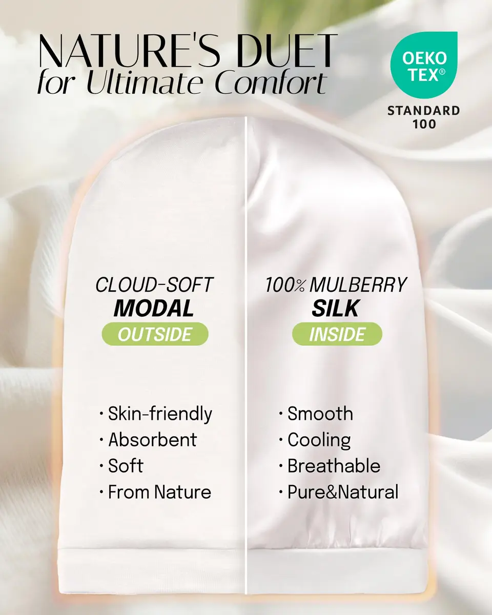OLESILK 100% Mulberry Silk Bonnet for Sleeping Women, Hair Wrap for Curly Hair Care, Real Silk, Not Satin, Ivory (10.5" L x 11.5" W) - view 2