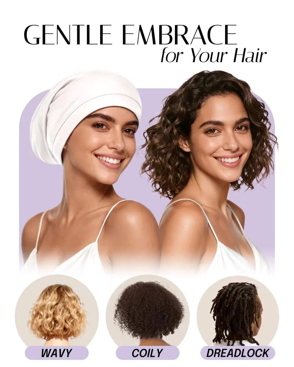 OLESILK 100% Mulberry Silk Bonnet for Sleeping Women, Hair Wrap for Curly Hair Care, Real Silk, Not Satin, Ivory (10.5" L x 11.5" W) - view 3