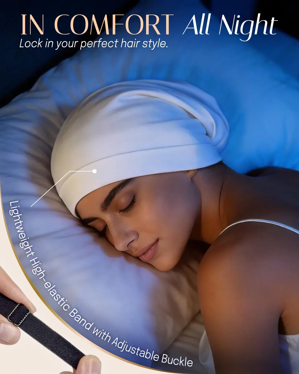 OLESILK 100% Mulberry Silk Bonnet for Sleeping Women, Hair Wrap for Curly Hair Care, Real Silk, Not Satin, Ivory (10.5" L x 11.5" W) - view 4