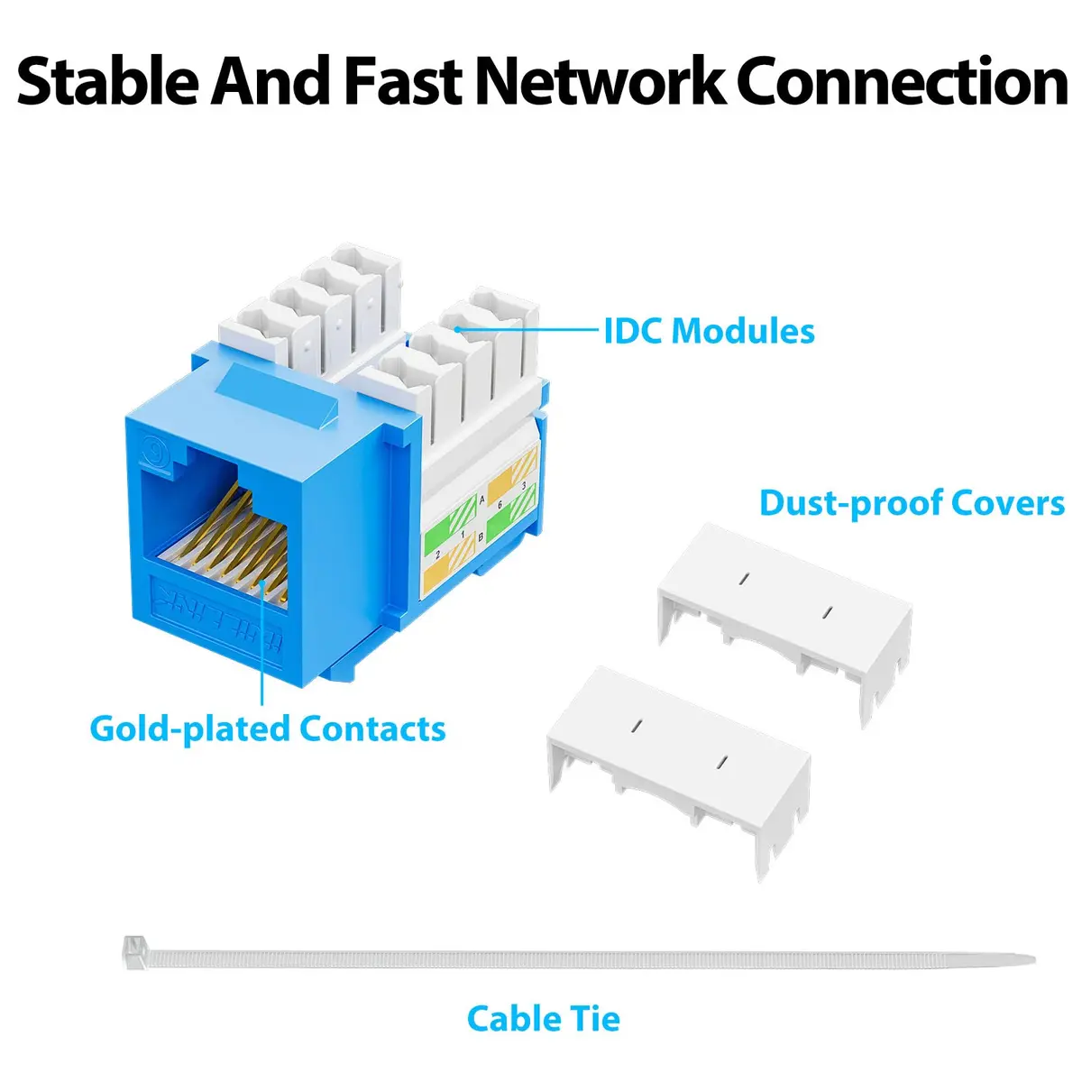 iwillink 10Gbps Cat6 Keystone Jack 10-Pack Blue | 100m Ethernet Cable Length Support - view 5
