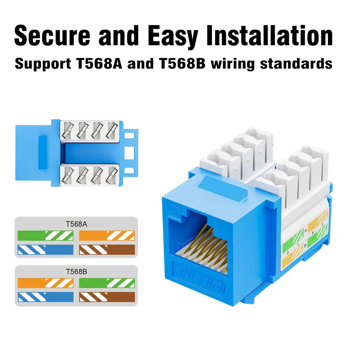 iwillink 10Gbps Cat6 Keystone Jack 10-Pack Blue | 100m Ethernet Cable Length Support - view 6