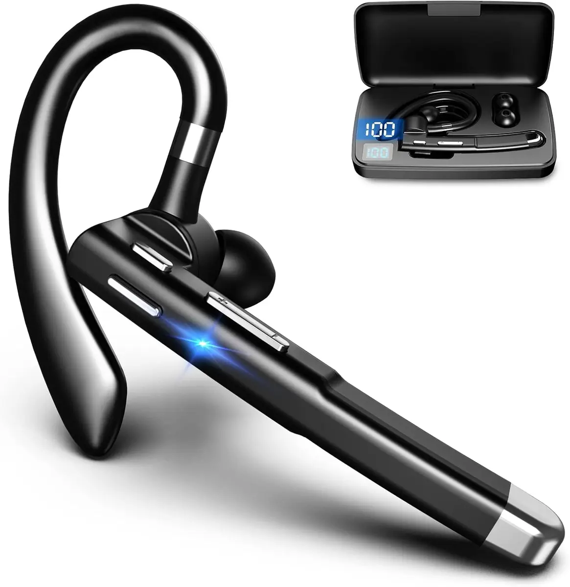 Hsility Bluetooth Headset V6.1 Business Earbud with 500mAh Case | 100Hrs Talk Time Dual Noise Cancelling Wireless Earpiece - main product image