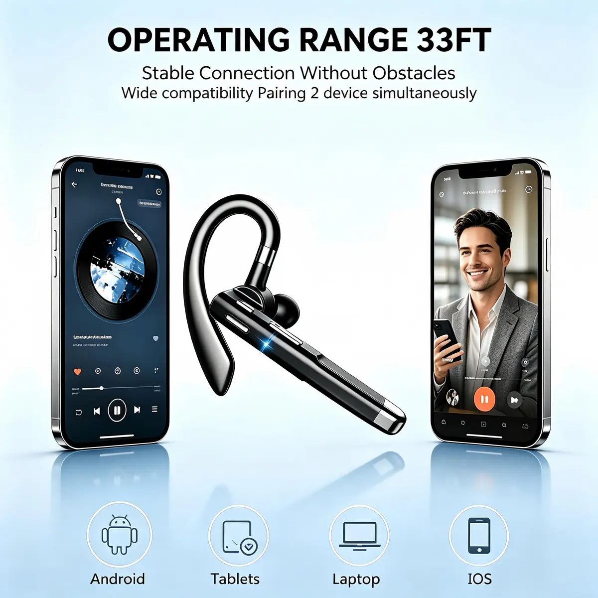 Hsility Bluetooth Headset V6.1 Business Earbud with 500mAh Case | 100Hrs Talk Time Dual Noise Cancelling Wireless Earpiece - view 5