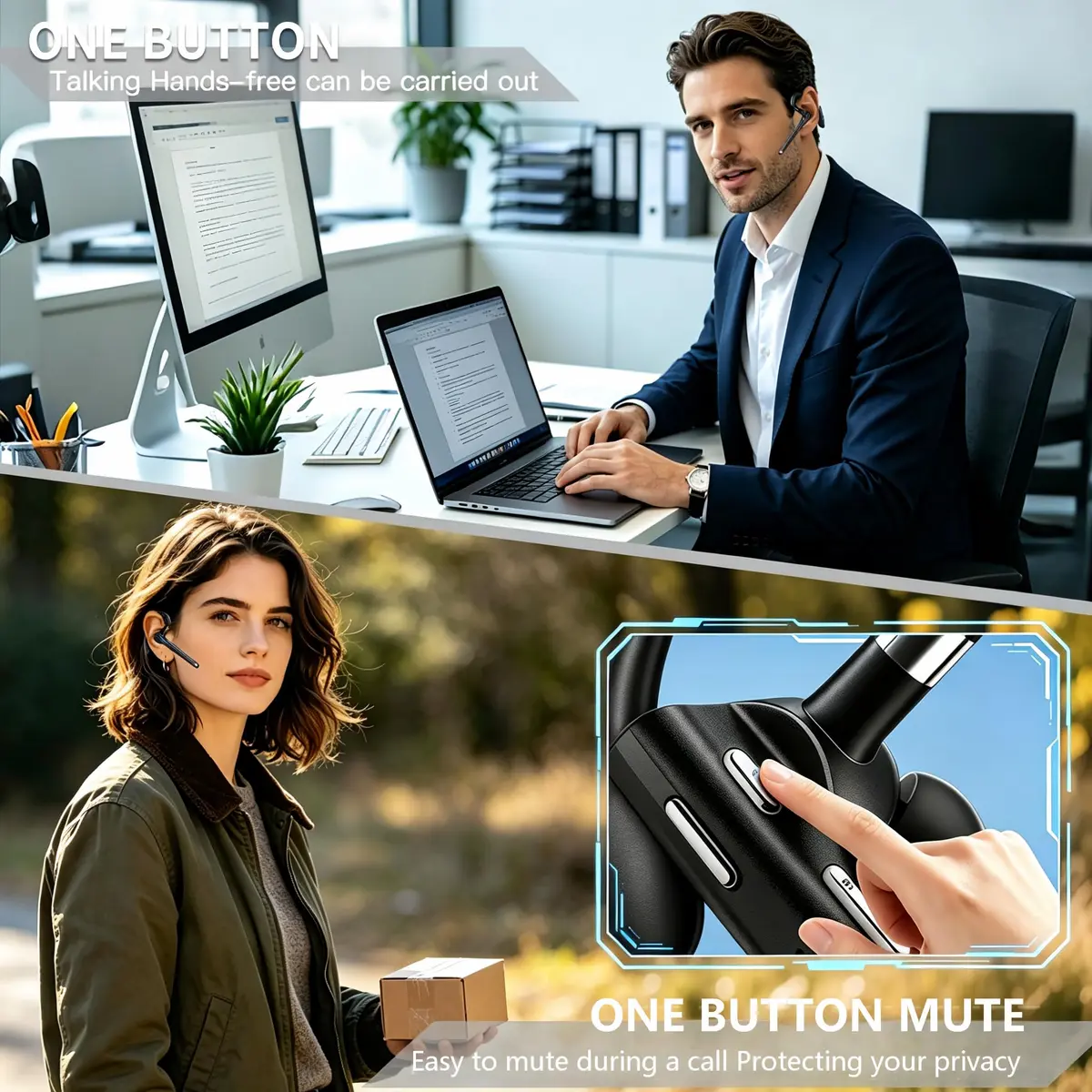 Hsility Bluetooth Headset V6.1 Business Earbud with 500mAh Case | 100Hrs Talk Time Dual Noise Cancelling Wireless Earpiece - view 6