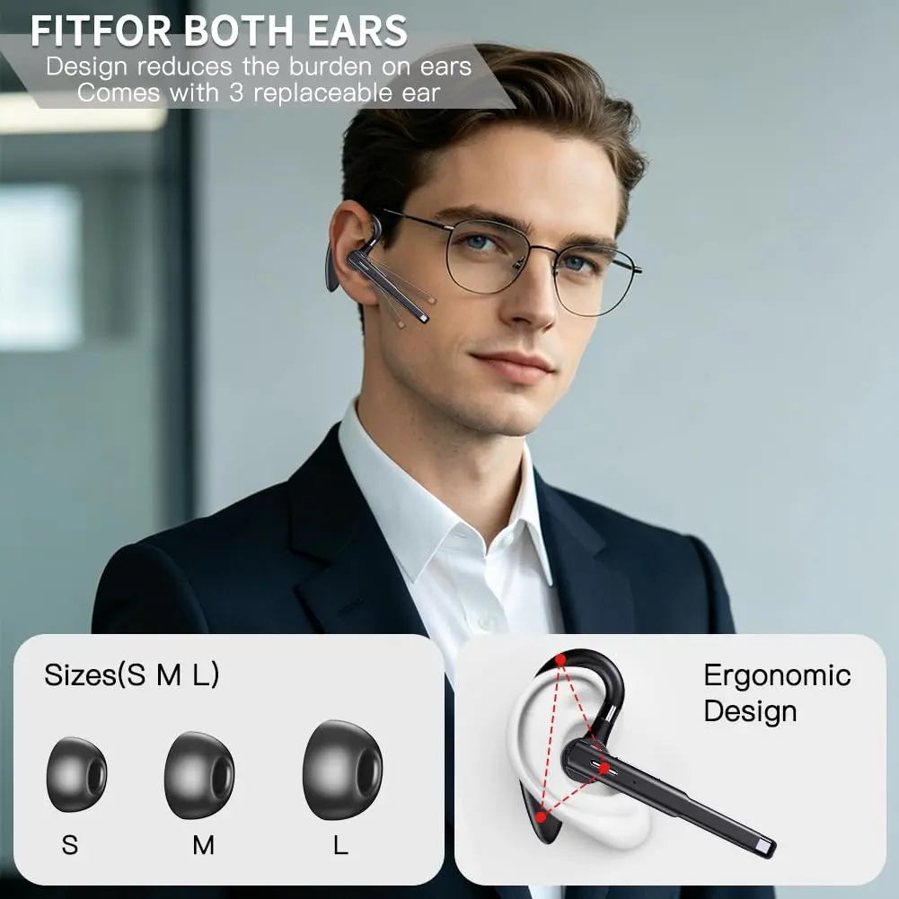 Hsility Bluetooth Headset V6.1 Business Earbud with 500mAh Case | 100Hrs Talk Time Dual Noise Cancelling Wireless Earpiece - view 7