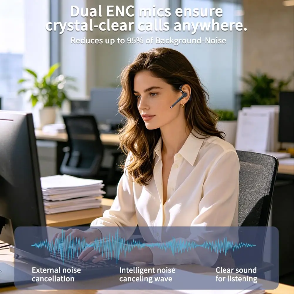 Hsility Bluetooth Headset V6.1 Business Earbud with 500mAh Case | 100Hrs Talk Time Dual Noise Cancelling Wireless Earpiece - view 9