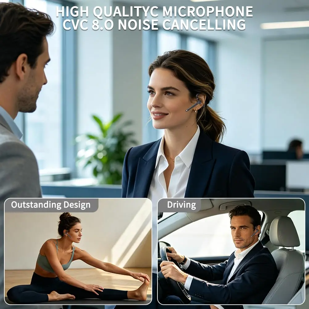Hsility Bluetooth Headset V6.1 Business Earbud with 500mAh Case | 100Hrs Talk Time Dual Noise Cancelling Wireless Earpiece - view 2