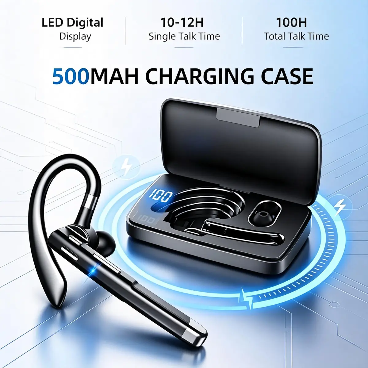 Hsility Bluetooth Headset V6.1 Business Earbud with 500mAh Case | 100Hrs Talk Time Dual Noise Cancelling Wireless Earpiece - view 4