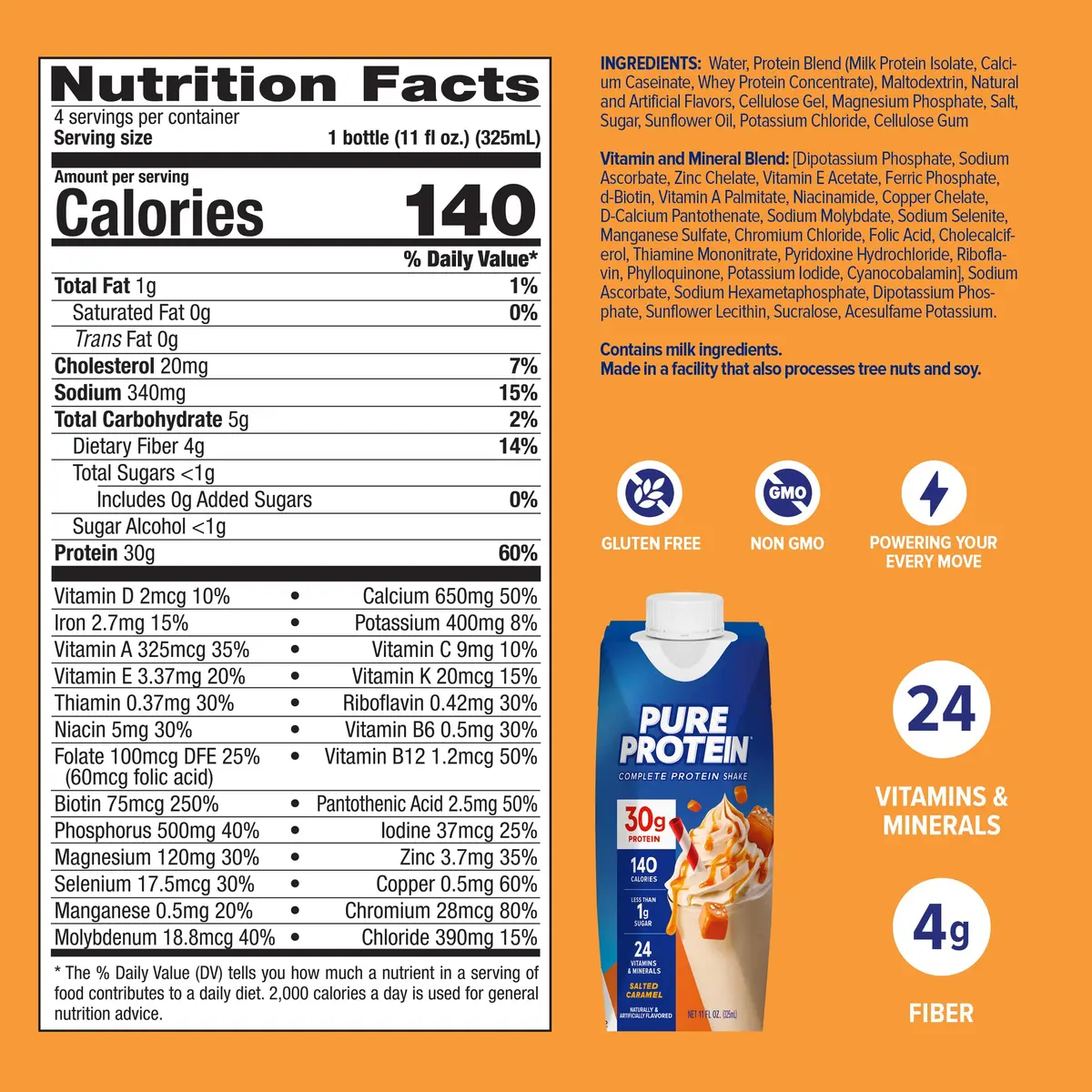 Pure Protein Salted Caramel Shake, Ready to Drink and Keto-Friendly, 12 Ct | 30g Protein, Less Than 1g Sugar, Immune Support - view 5
