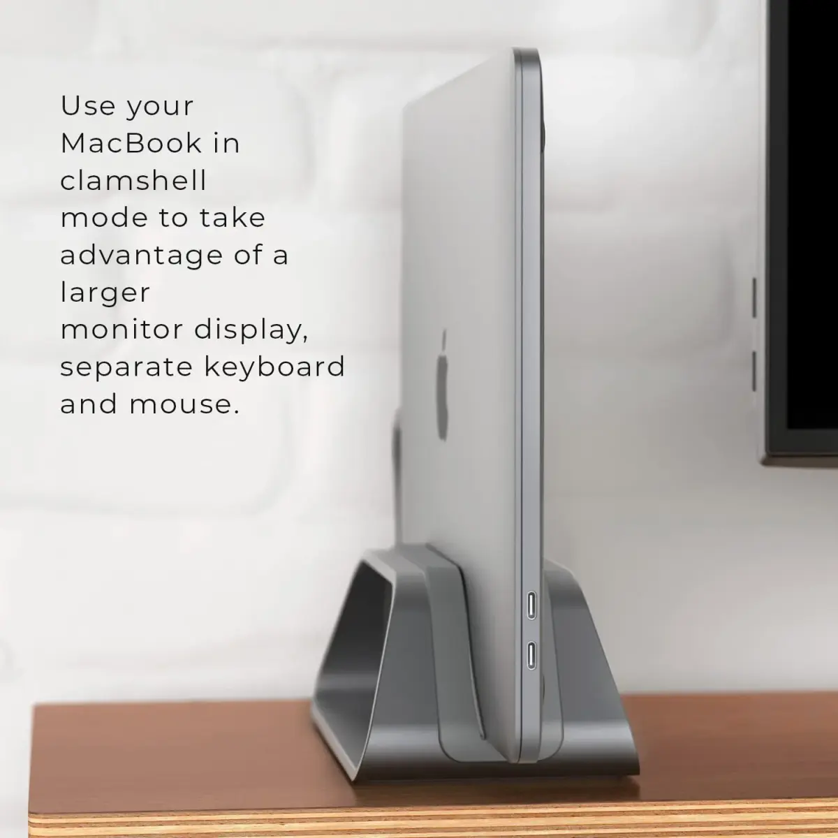 HumanCentric Vertical Laptop Stand for MacBook Pro & Air, Aluminium, Space Grey | Holds Laptops Securely in Closed Clamshell Mode - view 5