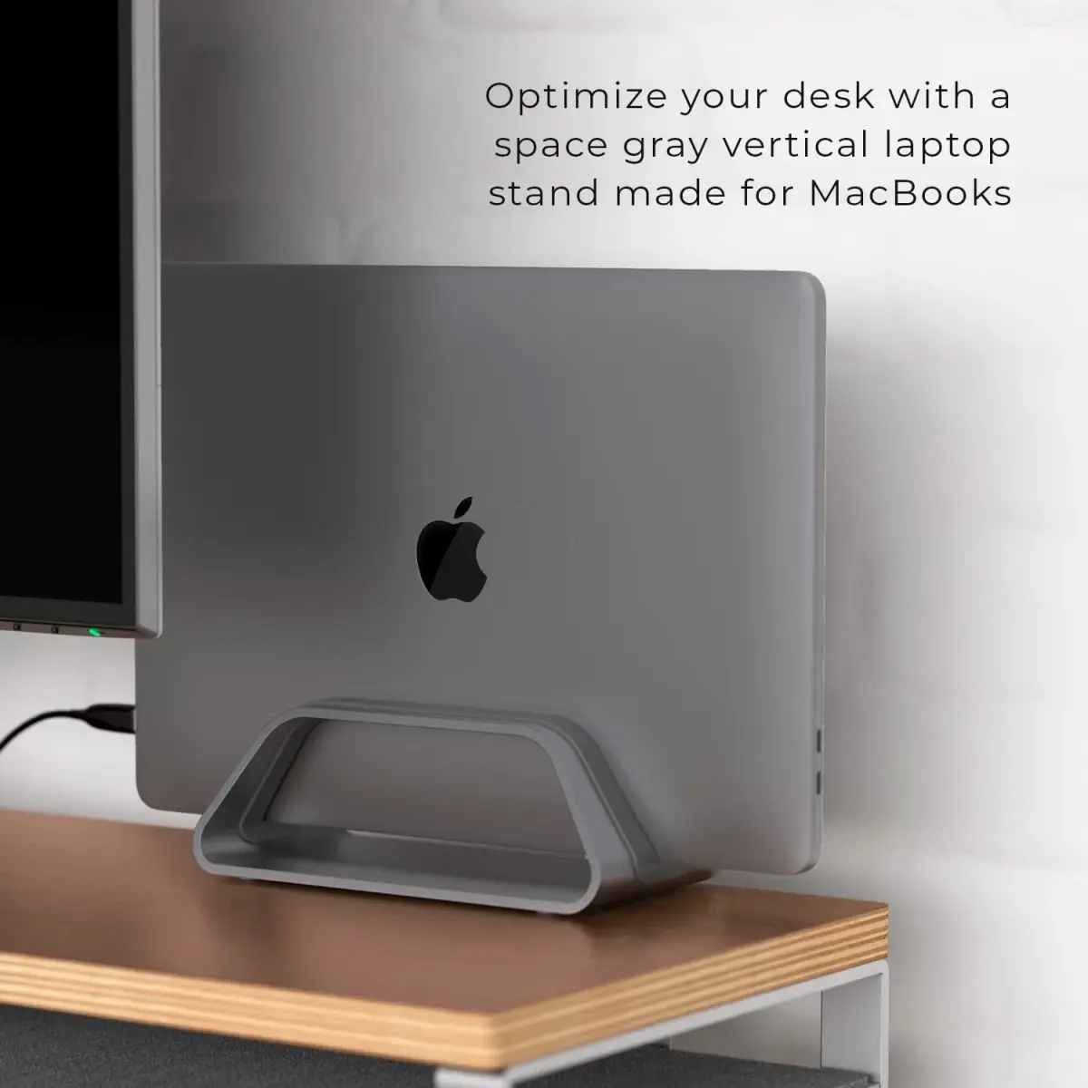 HumanCentric Vertical Laptop Stand for MacBook Pro & Air, Aluminium, Space Grey | Holds Laptops Securely in Closed Clamshell Mode - view 6