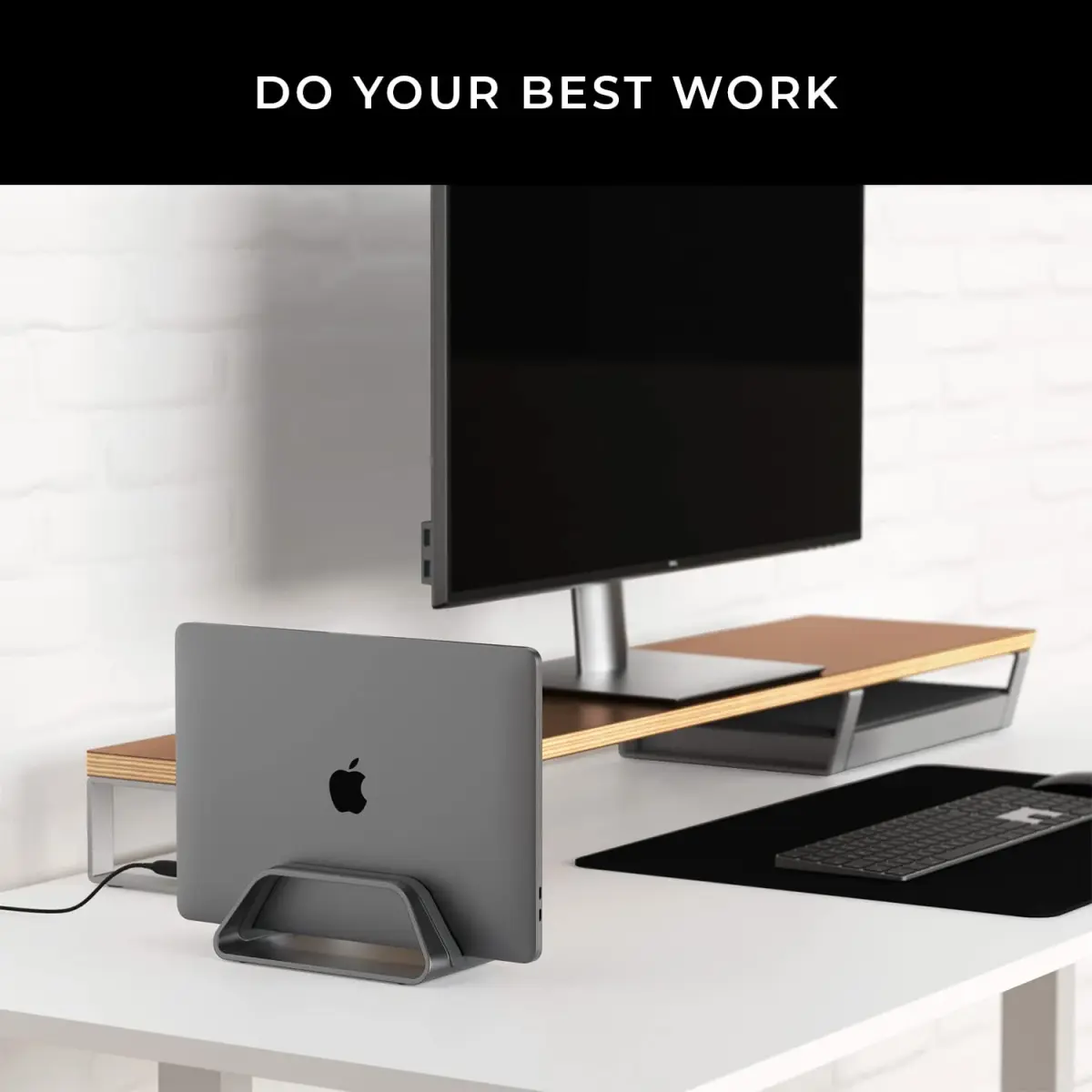 HumanCentric Vertical Laptop Stand for MacBook Pro & Air, Aluminium, Space Grey | Holds Laptops Securely in Closed Clamshell Mode - view 8
