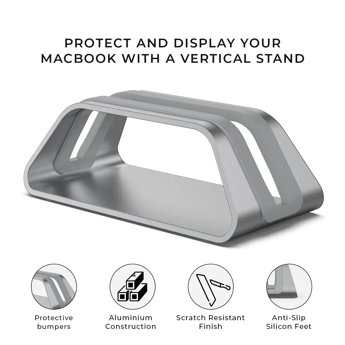 HumanCentric Vertical Laptop Stand for MacBook Pro & Air, Aluminium, Space Grey | Holds Laptops Securely in Closed Clamshell Mode - view 2