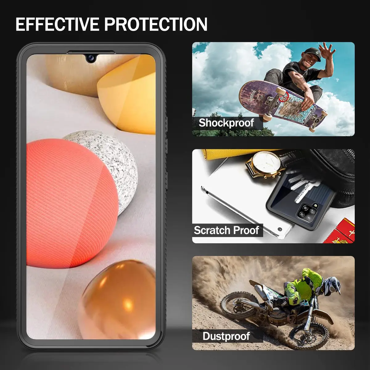 wahhle Compatible with Samsung Galaxy A42 5G Case, Built in Screen Protector Slim Fit Shockproof Cover | Black/Clear - view 6