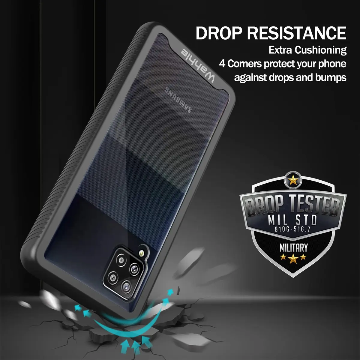 wahhle Compatible with Samsung Galaxy A42 5G Case, Built in Screen Protector Slim Fit Shockproof Cover | Black/Clear - view 2