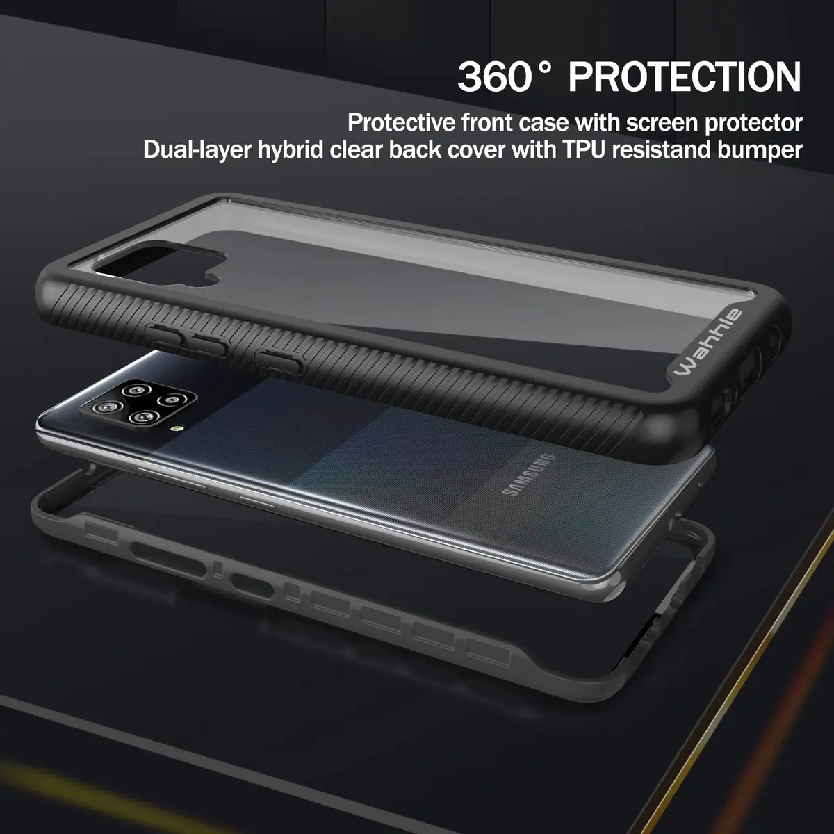 wahhle Compatible with Samsung Galaxy A42 5G Case, Built in Screen Protector Slim Fit Shockproof Cover | Black/Clear - view 3