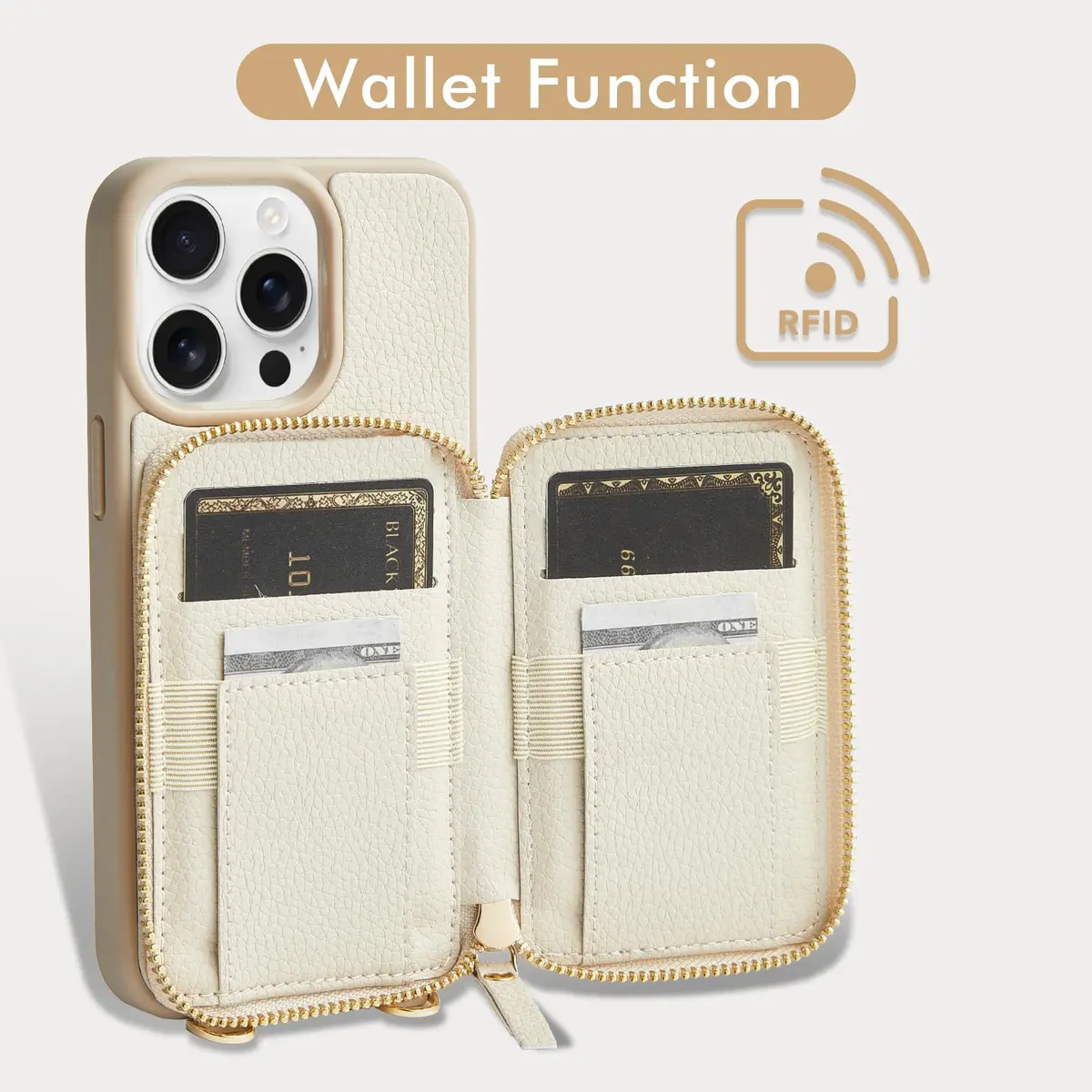 ZVE iPhone 13 Pro Wallet Case with RFID Blocking, Leather Crossbody & Detachable Lanyard | Full Protection - view 2