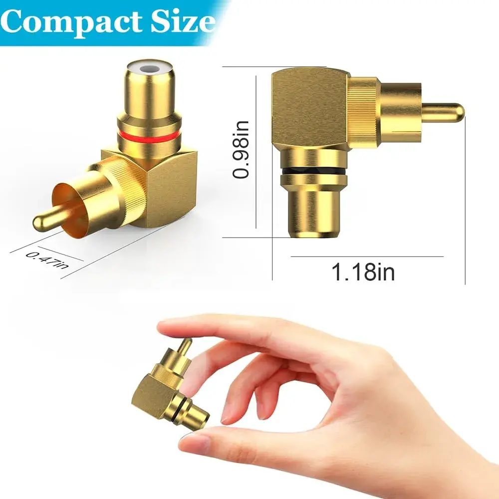 Warmstor 2-Pack RCA Right Angle Adapter 90 Degree Male to Female Connector | Extends Less Than 1 Inch - view 5