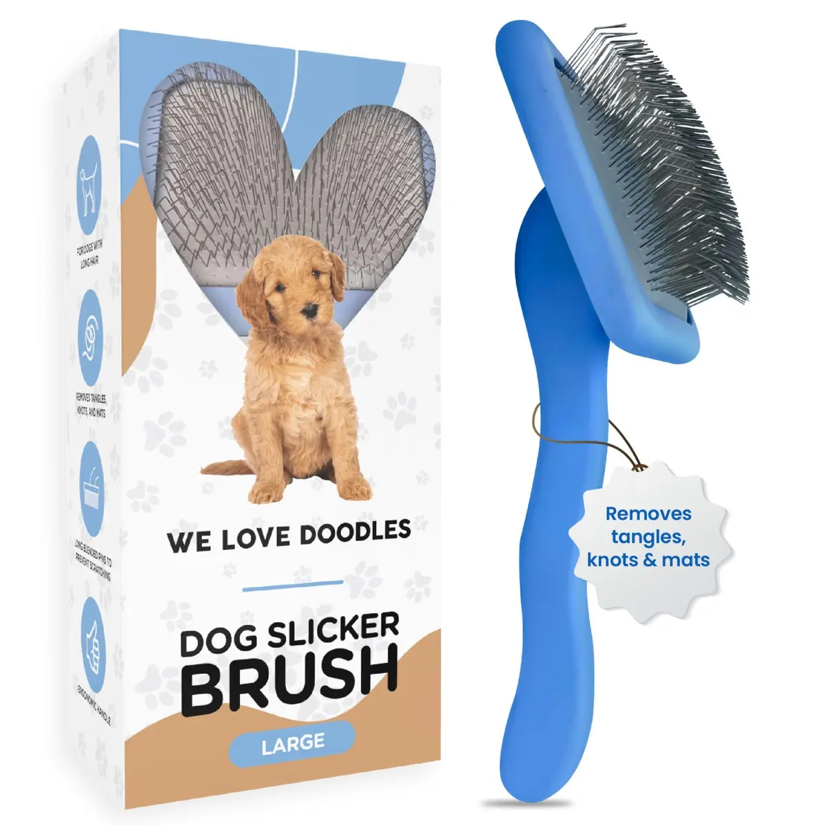 We Love Doodles Slicker Brush for Dogs, Large | Detangles & Removes Mats, Curly Coat, Blue - main product image
