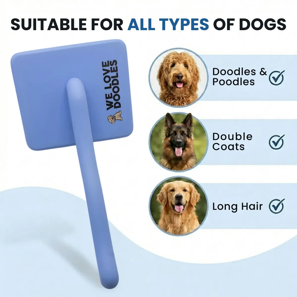 We Love Doodles Slicker Brush for Dogs, Large | Detangles & Removes Mats, Curly Coat, Blue - view 7