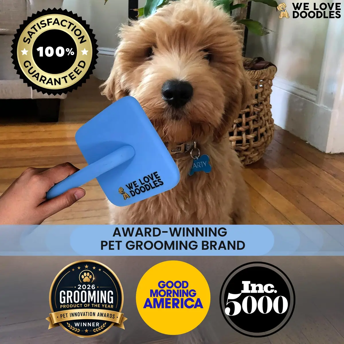 We Love Doodles Slicker Brush for Dogs, Large | Detangles & Removes Mats, Curly Coat, Blue - view 8