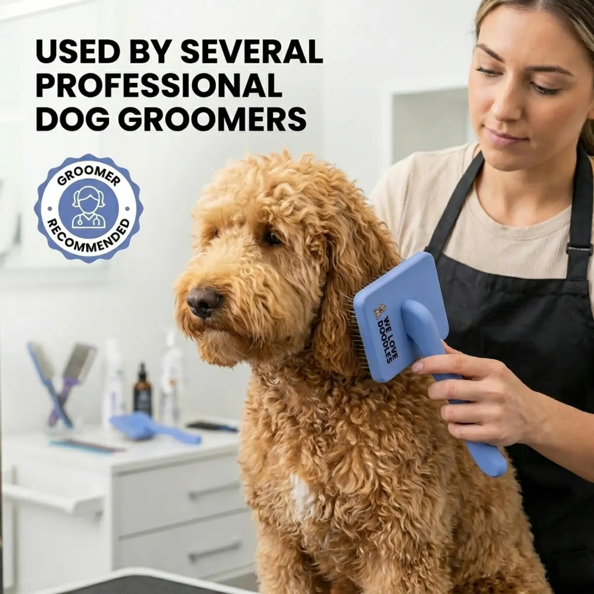 We Love Doodles Slicker Brush for Dogs, Large | Detangles & Removes Mats, Curly Coat, Blue - view 4