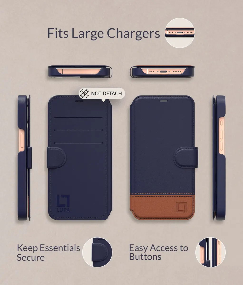 LUPA Legacy Wallet Case for iPhone 13 Mini | Slim Durable Faux Leather Folio Cover - view 6