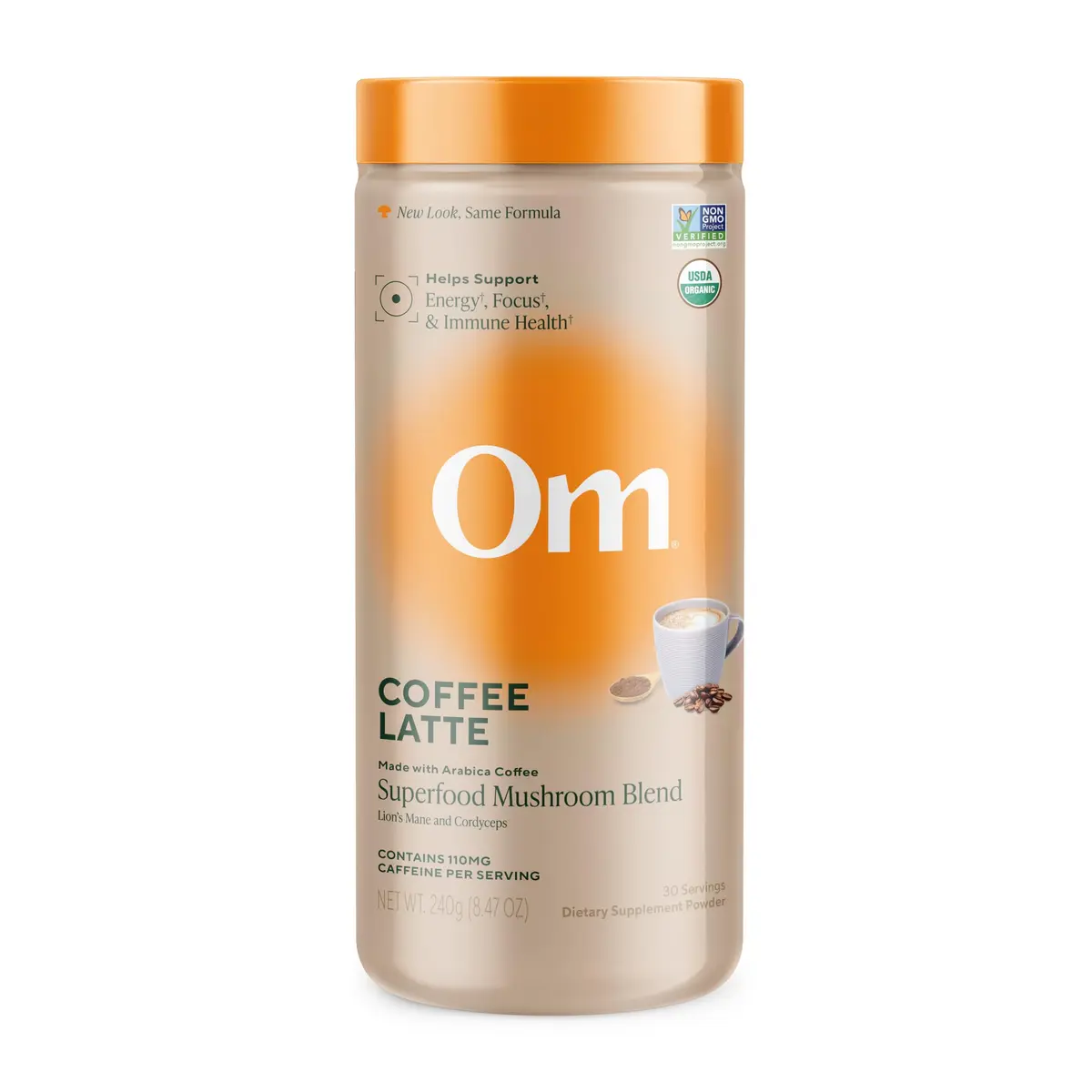 OM MUSHROOM SUPERFOOD Coffee Latte Blend 8.47 oz | Functional Mushroom Powder with Lion’s Mane & Cordyceps for Energy & Focus - main product image