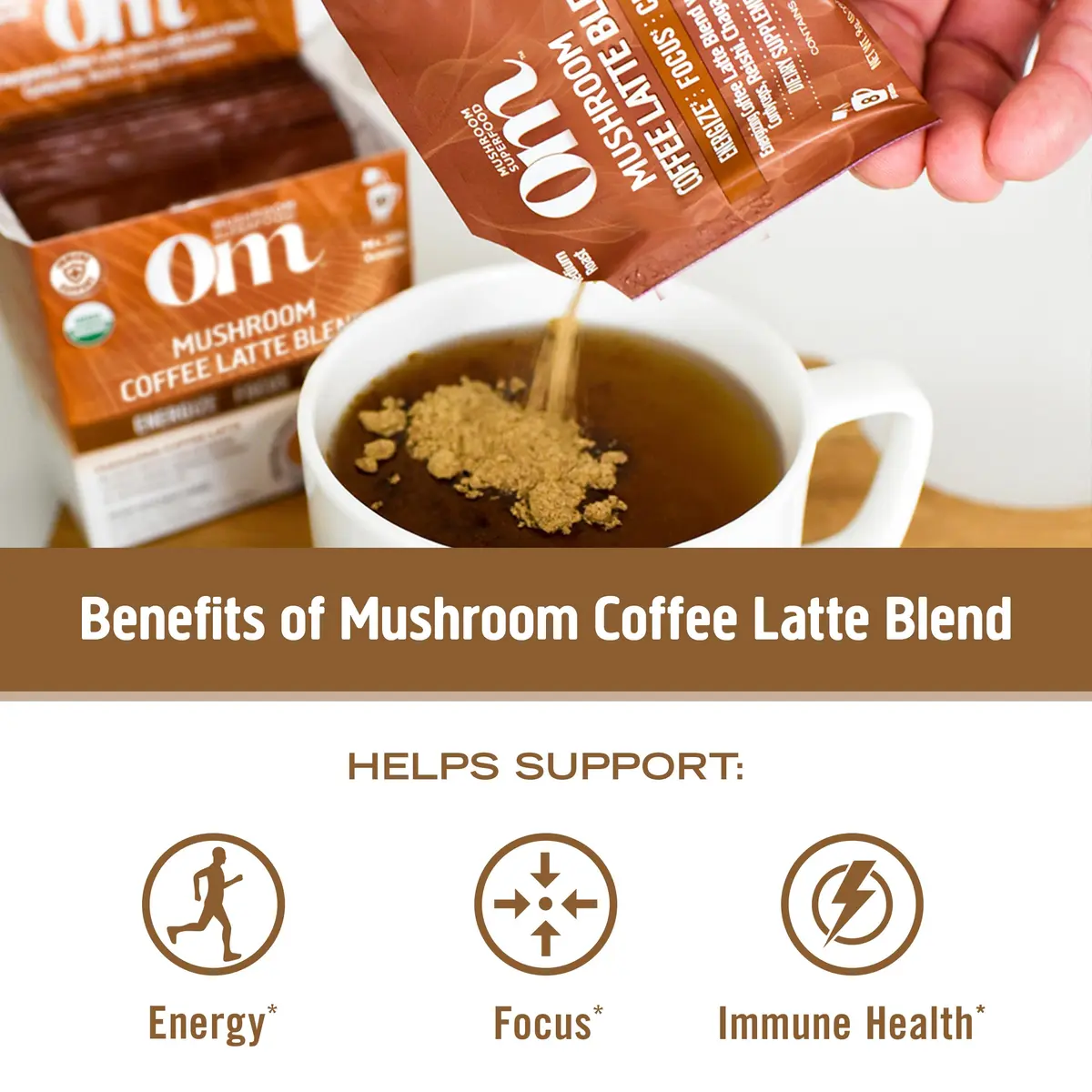 OM MUSHROOM SUPERFOOD Coffee Latte Blend 8.47 oz | Functional Mushroom Powder with Lion’s Mane & Cordyceps for Energy & Focus - view 6
