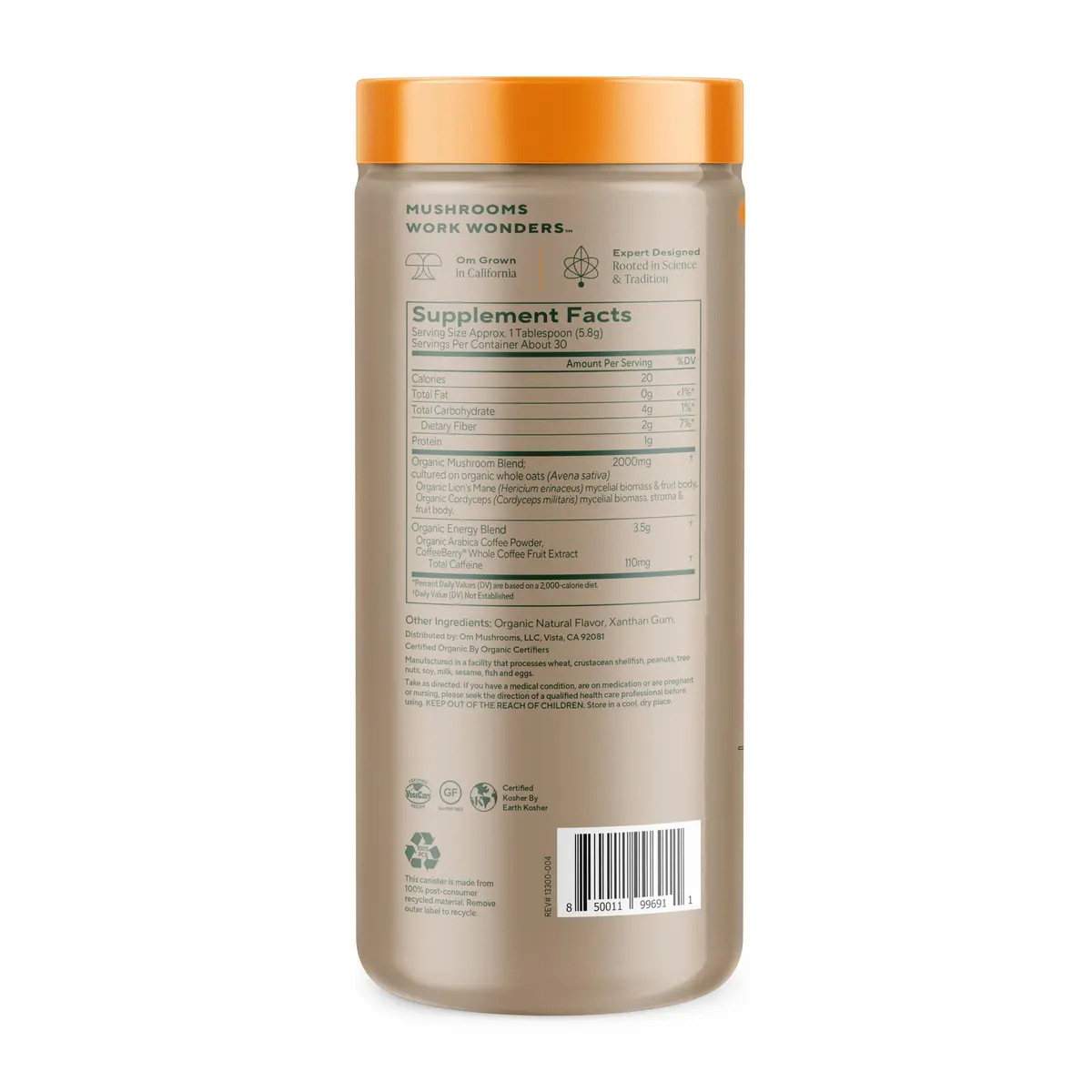 OM MUSHROOM SUPERFOOD Coffee Latte Blend 8.47 oz | Functional Mushroom Powder with Lion’s Mane & Cordyceps for Energy & Focus - view 2