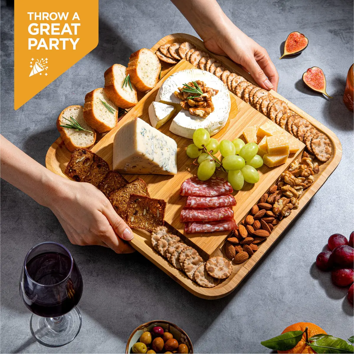 Bambüsi Personalized Charcuterie Board 14.5" x 14" Bamboo & Stainless Steel | Engraved Wedding Gift - view 5