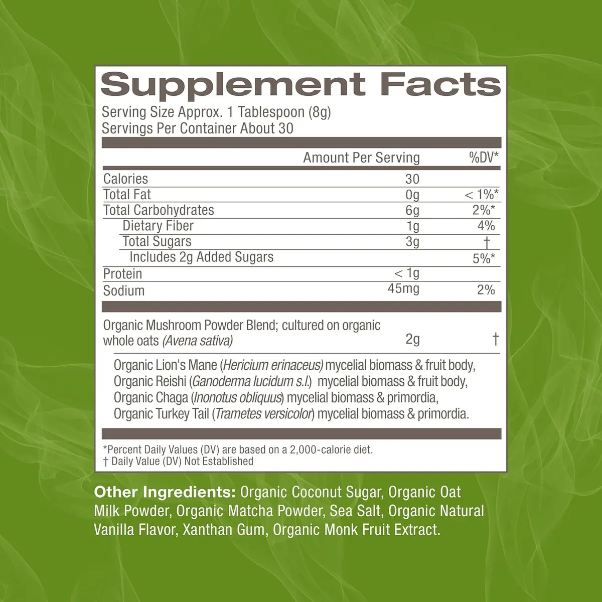 OM MUSHROOM SUPERFOOD Matcha Latte Blend – Green Tea Mushroom Powder with Lion’s Mane, Reishi, Chaga & Turkey Tail – 8.47 oz Canister (30 Servings) - view 3