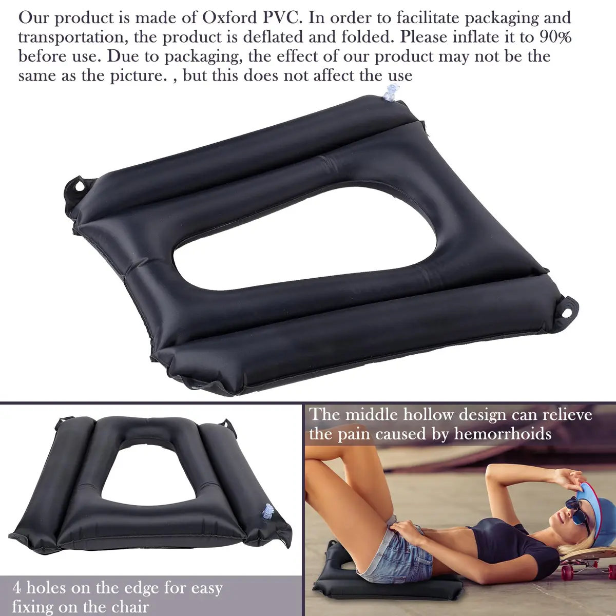 Namalu Inflatable Bed Sore Cushion for Pressure Sore Relief Tailbone Coccyx Cushion for Bedridden Elderly, Wheelchair Chair Pad (Black) | Breathable Nursing Pad - view 4