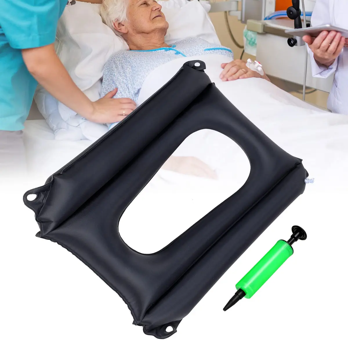 Namalu Inflatable Bed Sore Cushion for Pressure Sore Relief Tailbone Coccyx Cushion for Bedridden Elderly, Wheelchair Chair Pad (Black) | Breathable Nursing Pad - main product image