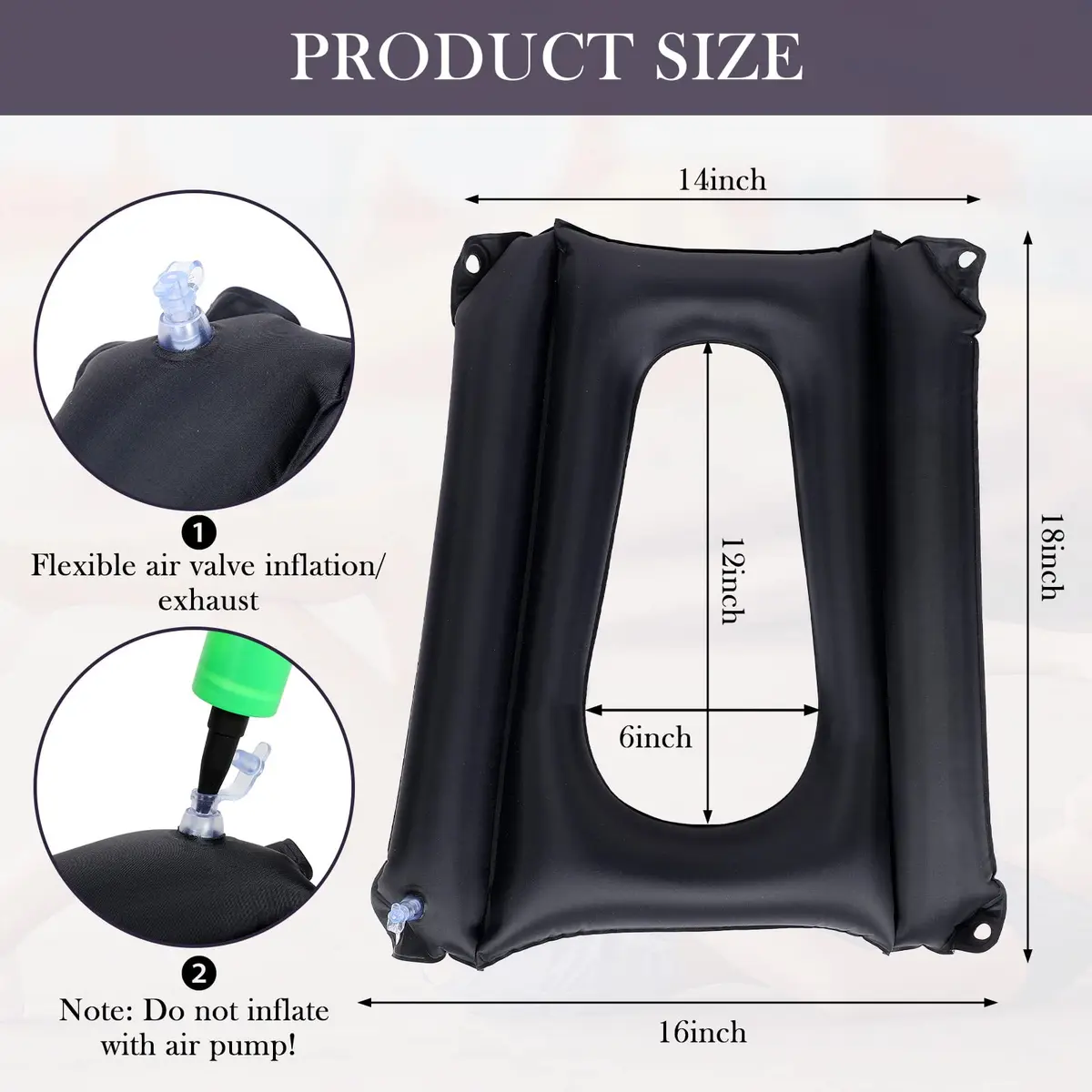 Namalu Inflatable Bed Sore Cushion for Pressure Sore Relief Tailbone Coccyx Cushion for Bedridden Elderly, Wheelchair Chair Pad (Black) | Breathable Nursing Pad - view 2