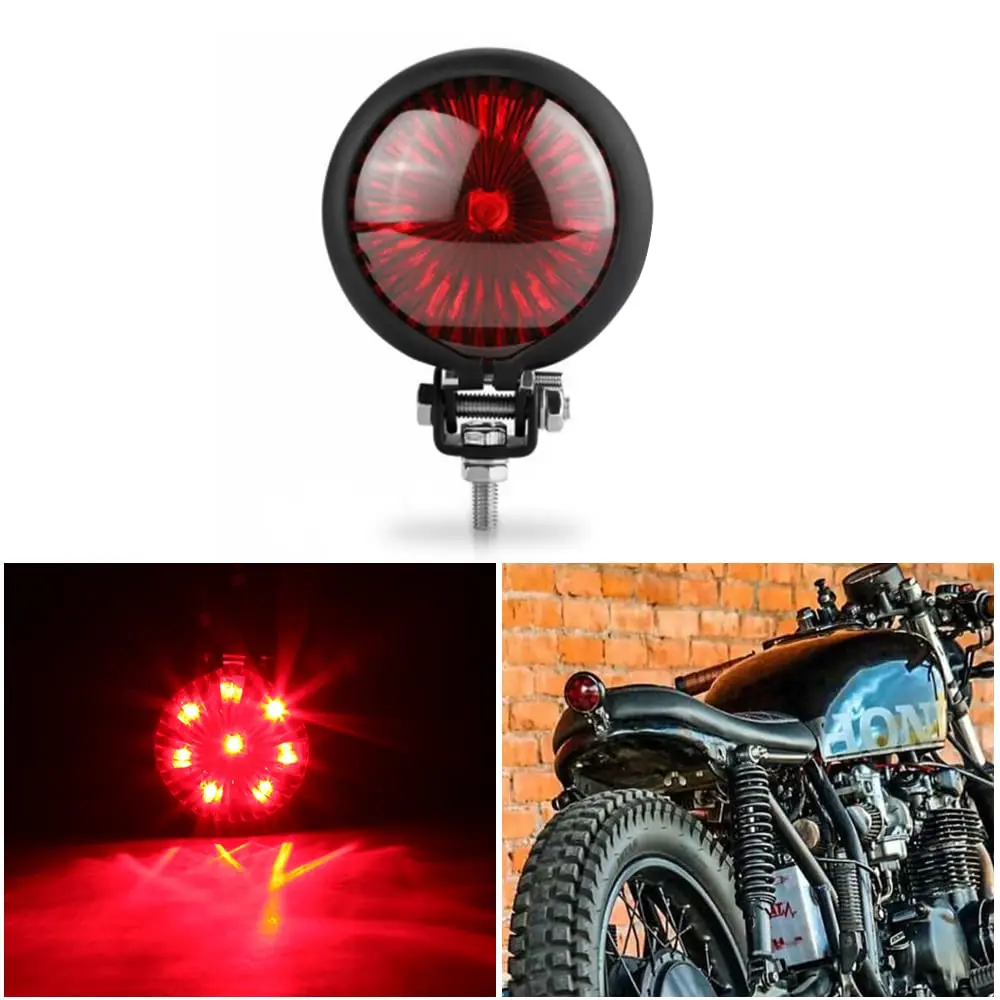 keepdsgn Bates Style LED Tail Light Red 12V | Universal Motorcycle Rear Lamp for Cafe Racer, Bobber, Chopper - main product image
