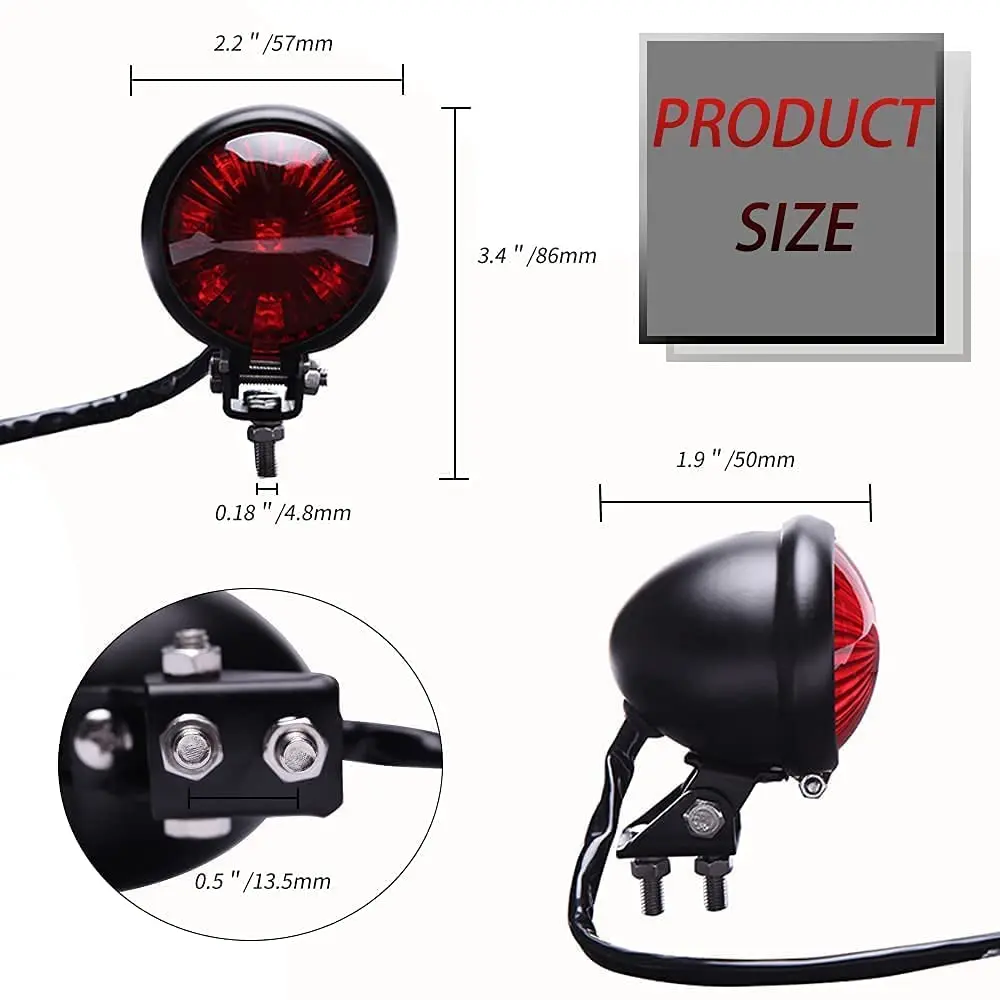 keepdsgn Bates Style LED Tail Light Red 12V | Universal Motorcycle Rear Lamp for Cafe Racer, Bobber, Chopper - view 6