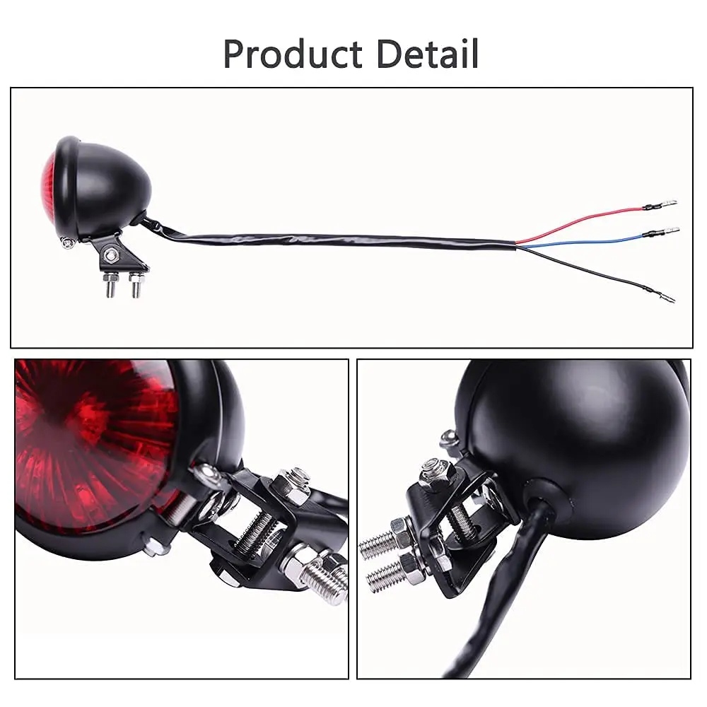keepdsgn Bates Style LED Tail Light Red 12V | Universal Motorcycle Rear Lamp for Cafe Racer, Bobber, Chopper - view 4