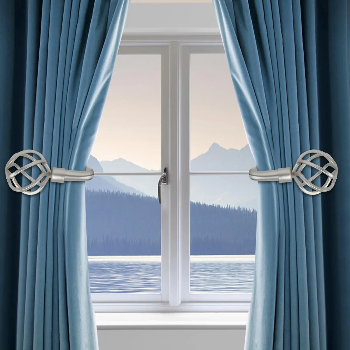 HIKMLK Curtain Holdbacks 2pcs | Solid Cast Iron Heavy Duty Wall Hooks (Satin Nickel) - view 5