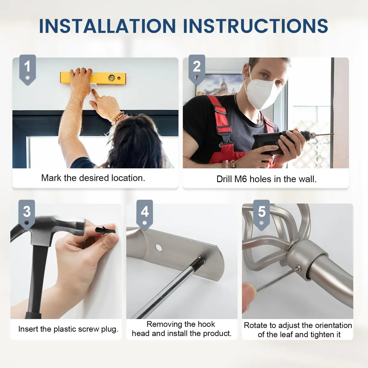HIKMLK Curtain Holdbacks 2pcs | Solid Cast Iron Heavy Duty Wall Hooks (Satin Nickel) - view 7