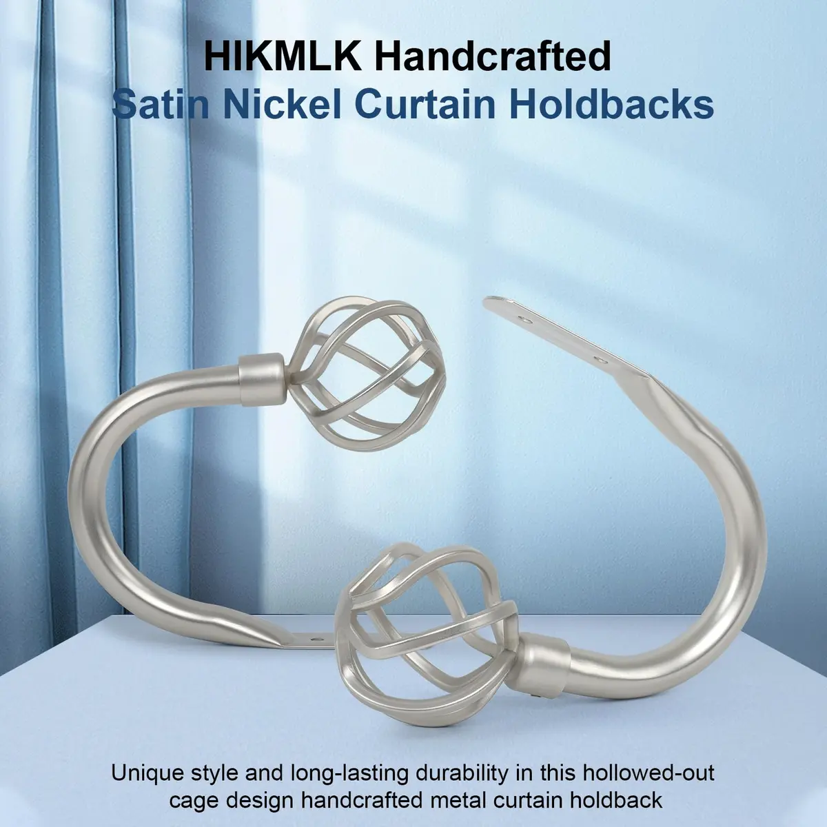 HIKMLK Curtain Holdbacks 2pcs | Solid Cast Iron Heavy Duty Wall Hooks (Satin Nickel) - view 2