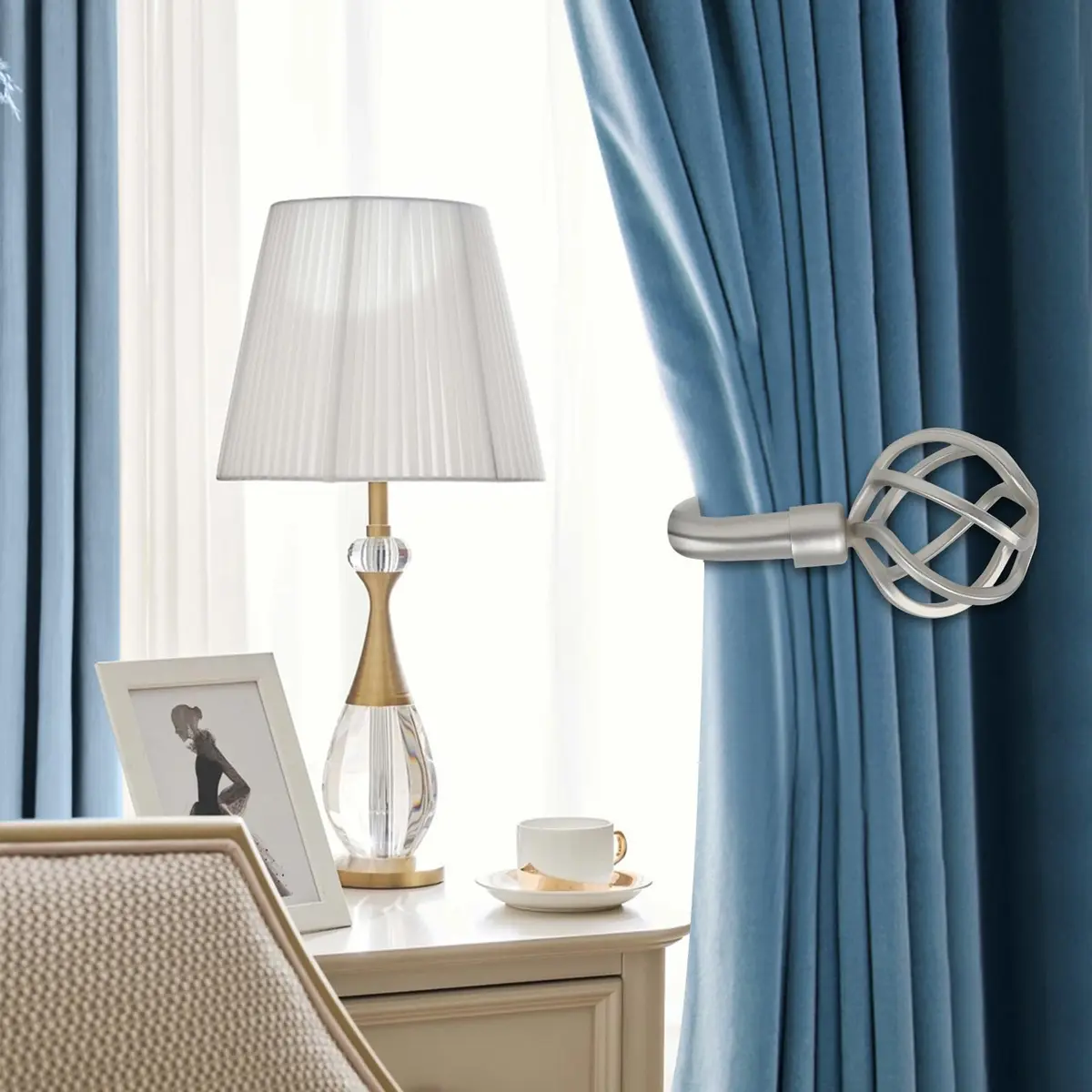 HIKMLK Curtain Holdbacks 2pcs | Solid Cast Iron Heavy Duty Wall Hooks (Satin Nickel) - view 4