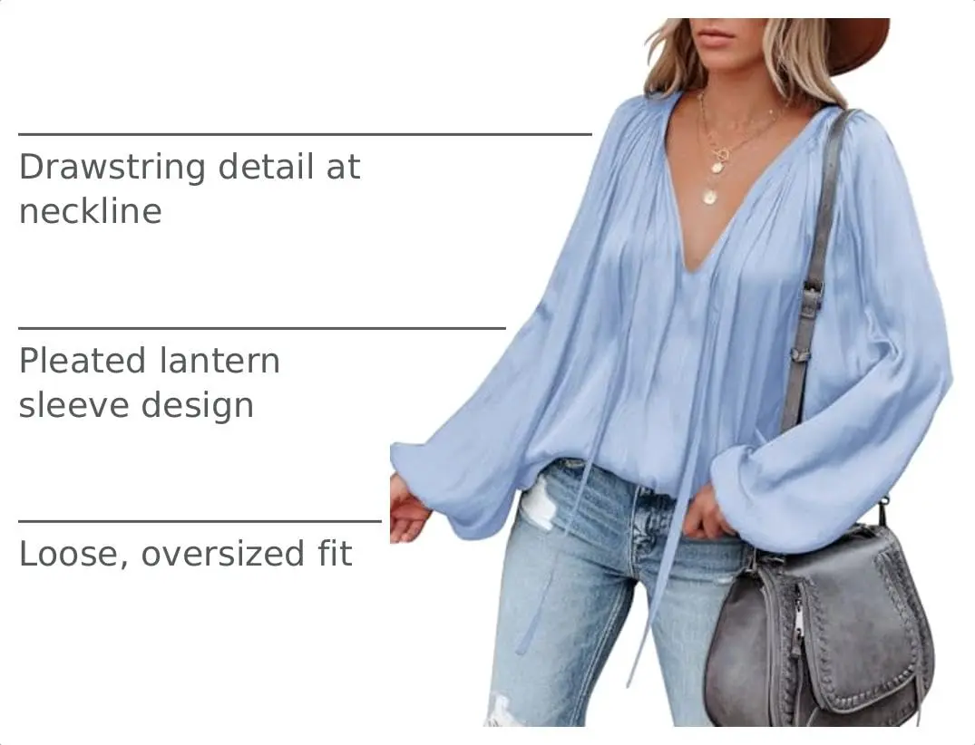 LAMISSCHE Womens Deep V Neck Blouse Satin Long Sleeve | Sexy Casual Tunic in Polyester (L) - view 4