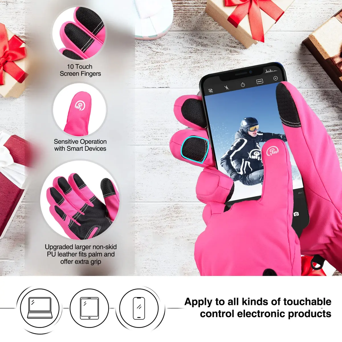 krosa -10℉ Winter Gloves for Men Women Made with 3M Thinsulate | Waterproof Ski Gloves for Cold Weather with 10 Touchscreen Fingers - view 3