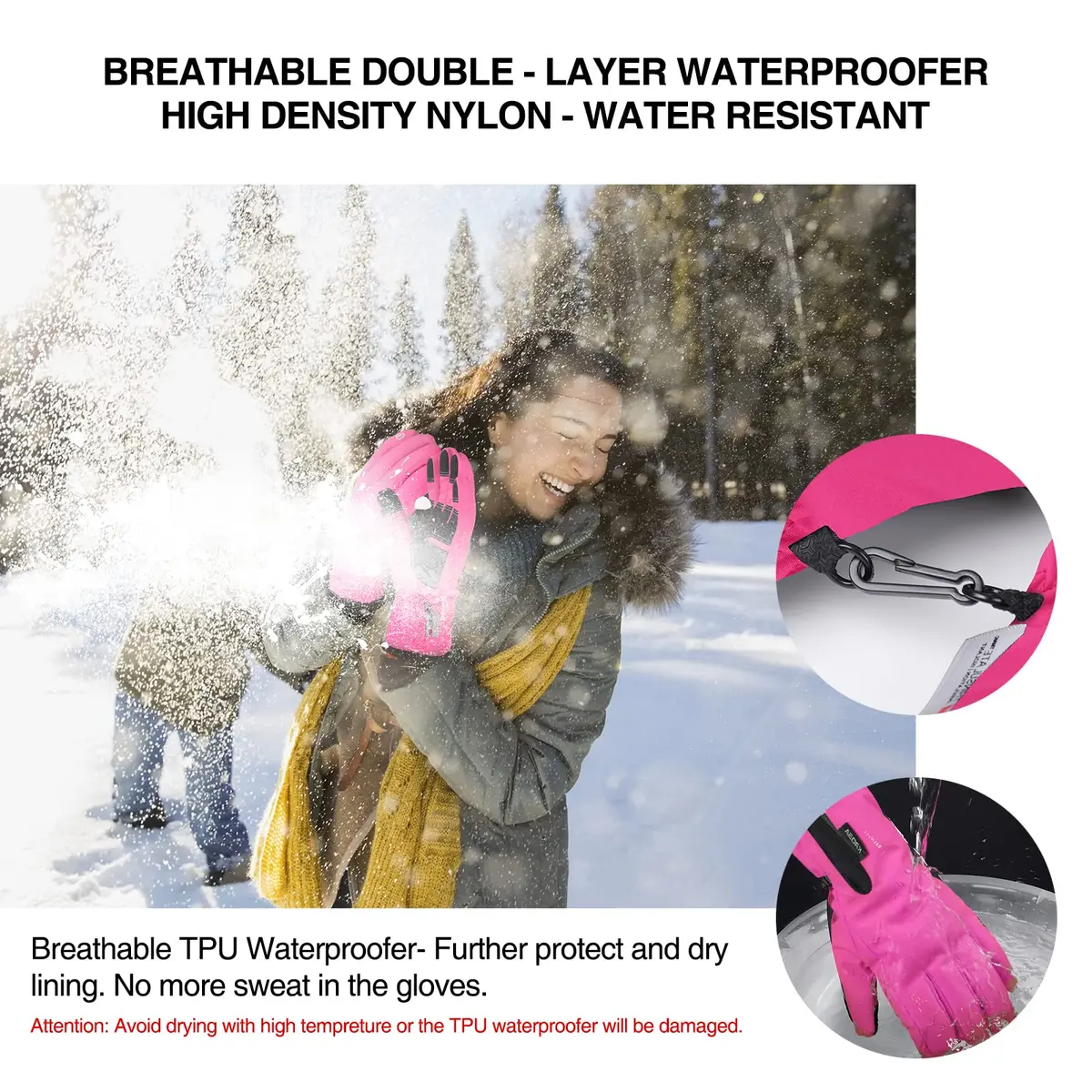 krosa -10℉ Winter Gloves for Men Women Made with 3M Thinsulate | Waterproof Ski Gloves for Cold Weather with 10 Touchscreen Fingers - view 4