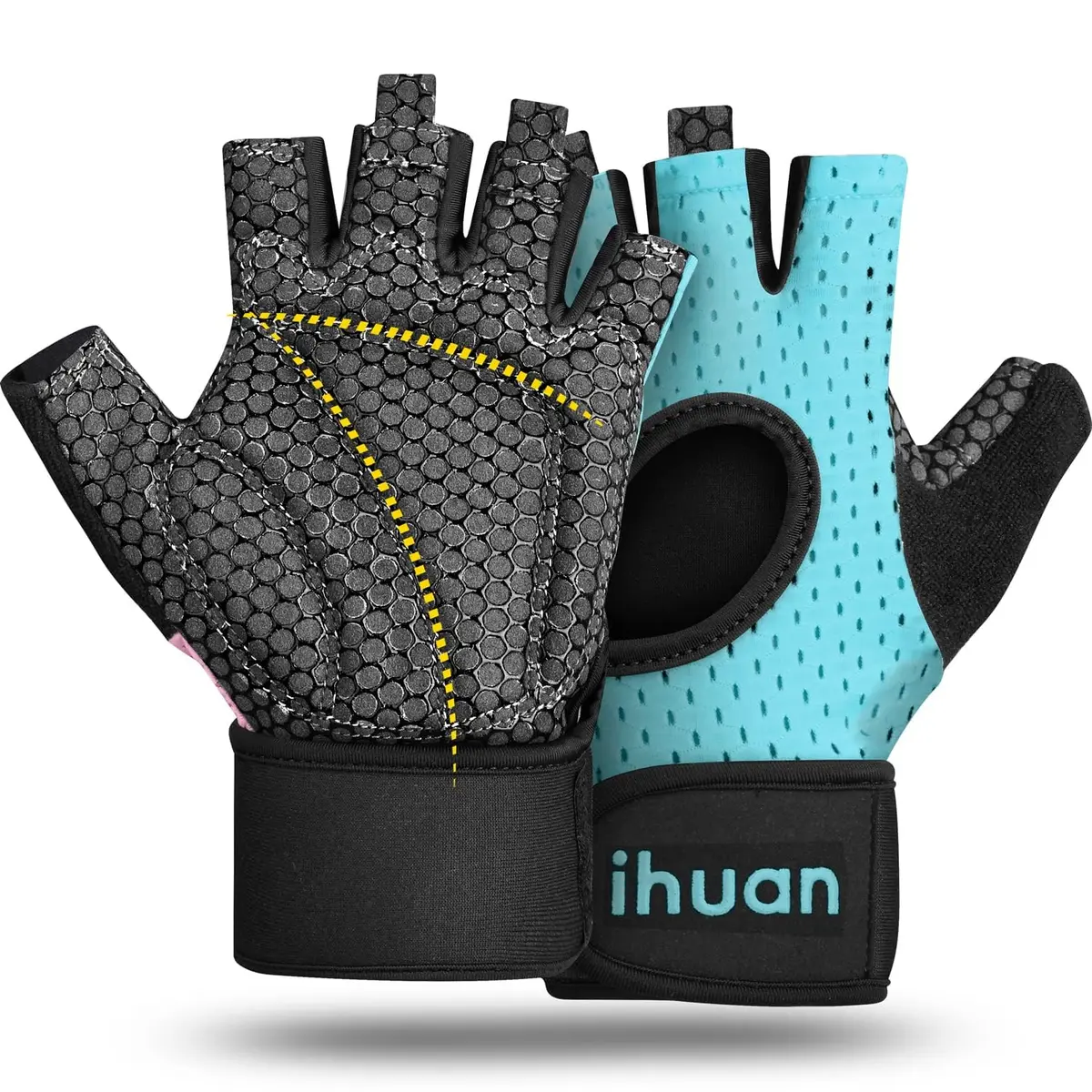 ihuan Breathable Weight Lifting Gloves Medium Green | Fingerless Workout Gym Gloves with Wrist Support & Extra Grip - main product image