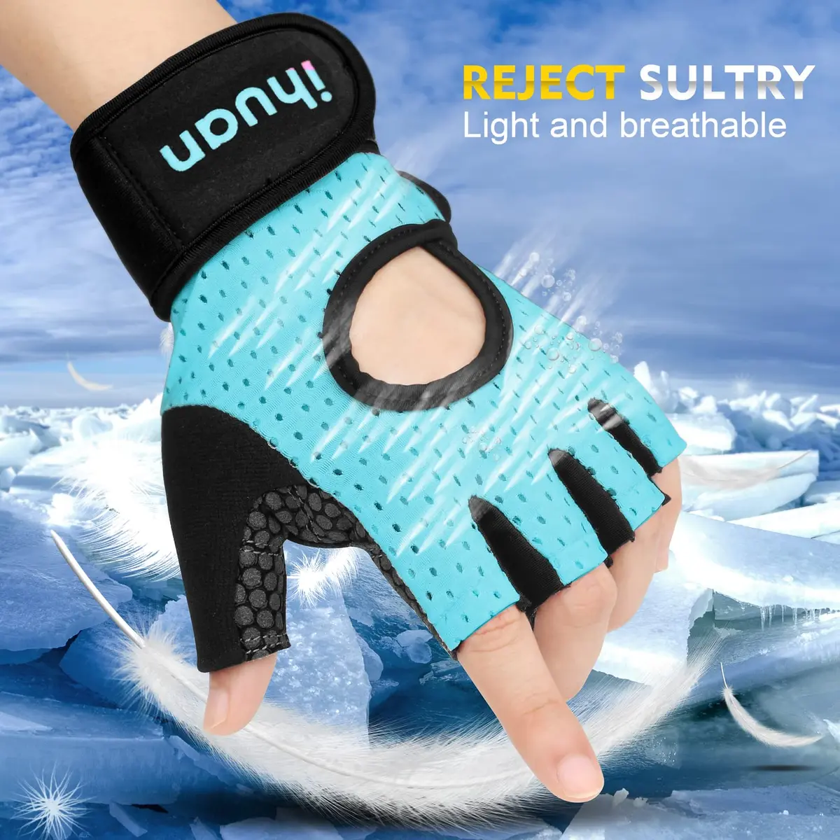 ihuan Breathable Weight Lifting Gloves Medium Green | Fingerless Workout Gym Gloves with Wrist Support & Extra Grip - view 2
