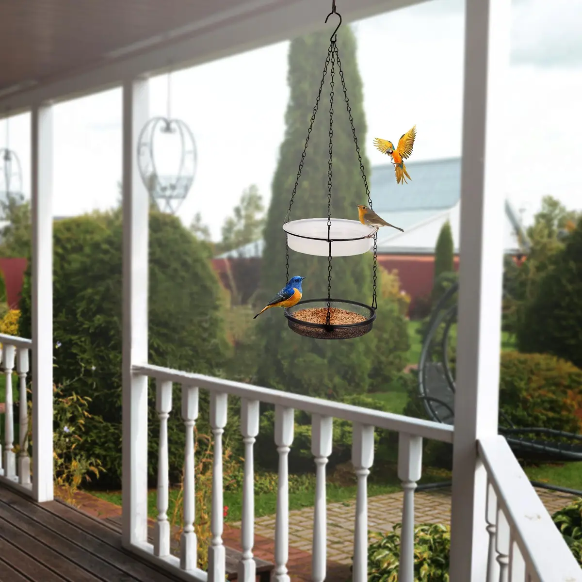 HRAYLTOP 2-in-1 Set Hanging Bird Feeder and Bath for Outdoor, Small Metal Tray | Durable Stainless Steel & Transparent Water Bowl - view 7
